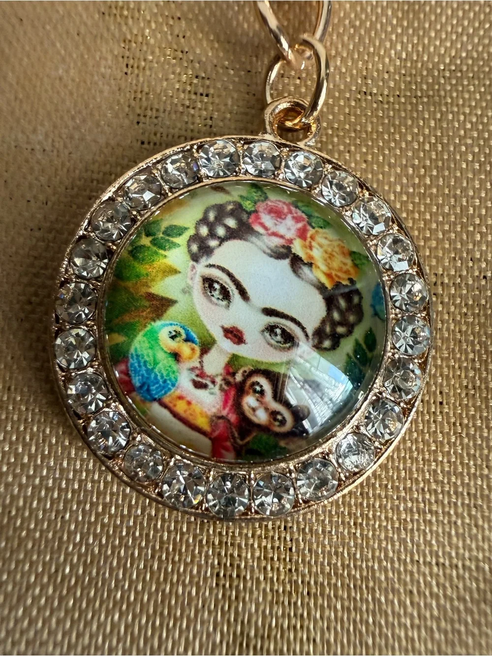 Gold-Tone Floral Portrait Pendant Necklace and Stud Earrings